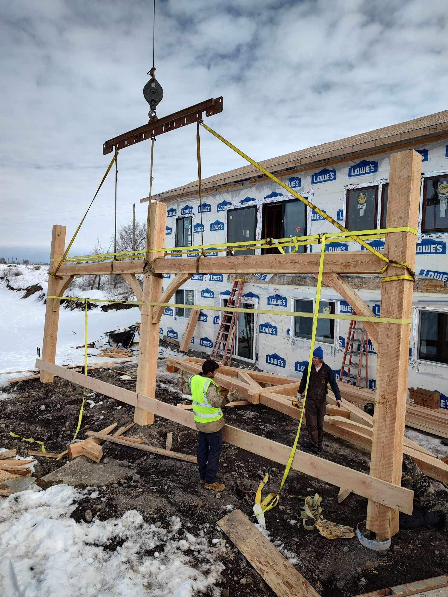 Construction Site, crane lifting truss